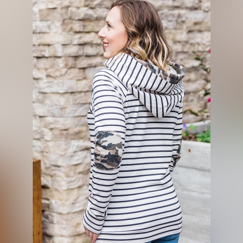 💥 BOGO 💥 NWT Michelle Mae | Double Hood Sweatshirt | Stripes | Camo | Medium